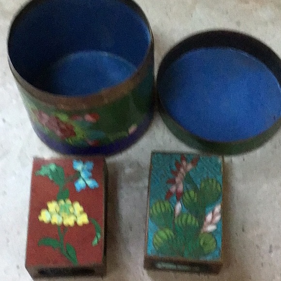 Antique Chinese cloisonné three pieces cigarette holder and two matchboxs - Picture 3 of 4